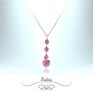925 Sterling Silver Malina Necklace - Tourmaline Crystal Hearts - Birthstone for October 2023
