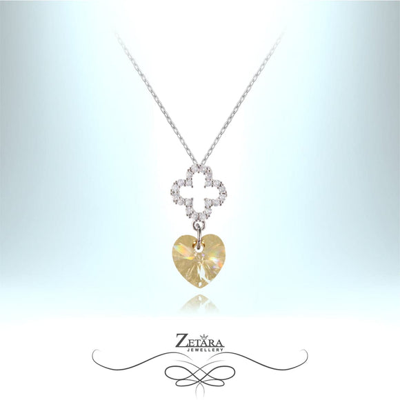 925 Sterling Silver Czech Crystal Flower Necklace - Citrine - Birthstone for November 2023