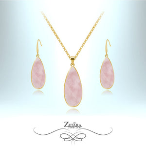 Oriental Lily Set - Natural Rose Quartz - Birthstone for January 2023 Gold Plated