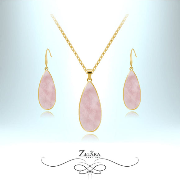 Oriental Lily Set - Natural Rose Quartz - Birthstone for January 2023 Gold Plated