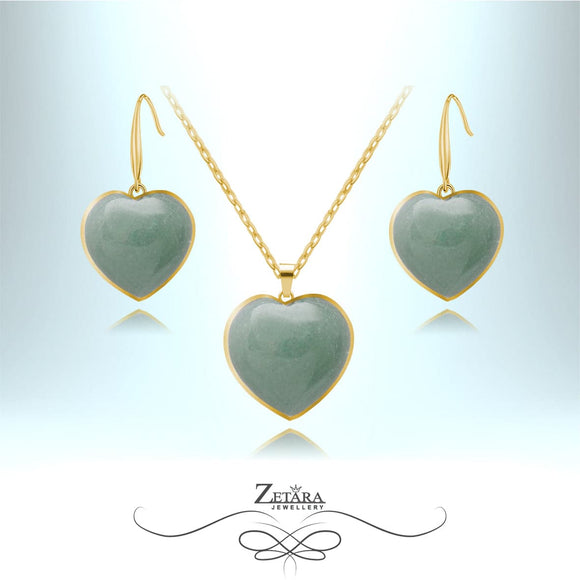 Green Aventurine Heart Set (Gold Frame) - Birthstone for August 2023