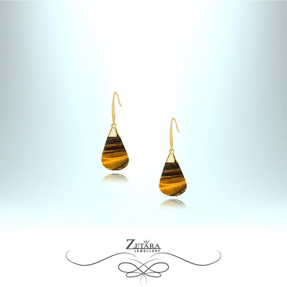 Tigers Eye Stone Earrings (Gold) - Birthstone for November 2022