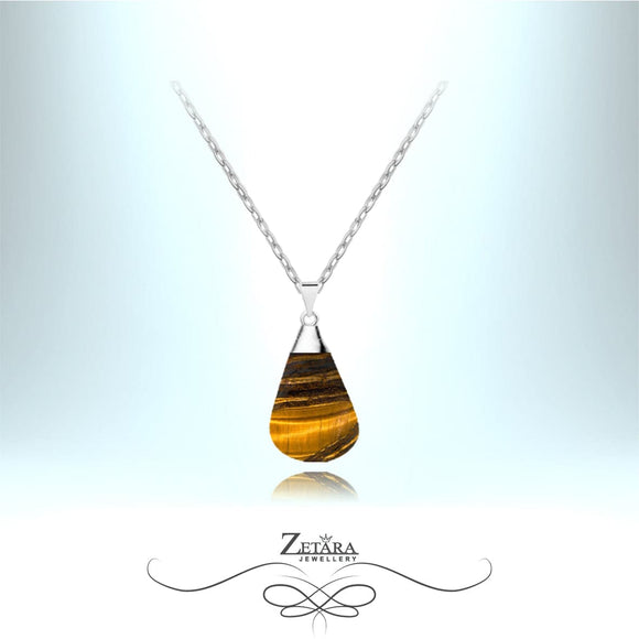 Tigers Eye Stone Necklace (Silver) - Birthstone for November 2022