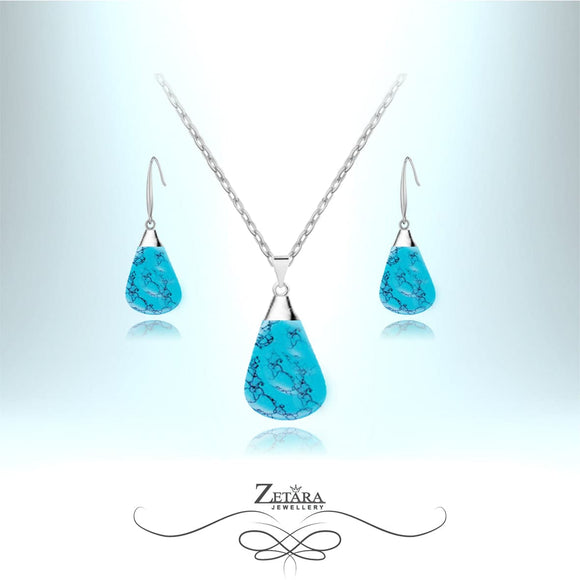Natural Turquoise Stone Set (Silver) - Birthstone for December 2023