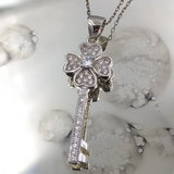 925 Sterling Silver - Lucky Key Clover Leaf Necklace
