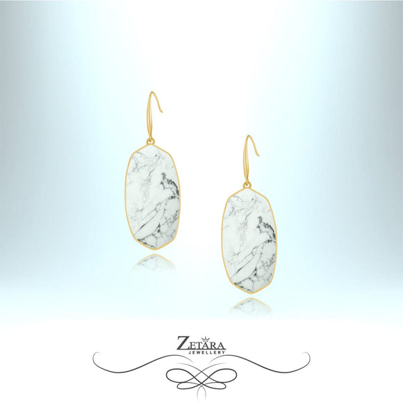 Natural White Howlite Earrings (Gold) 2022
