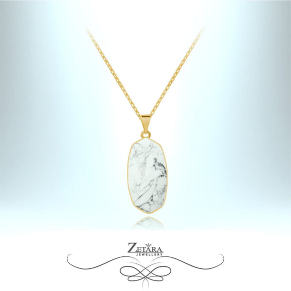 Natural White Howlite Necklace (Gold)